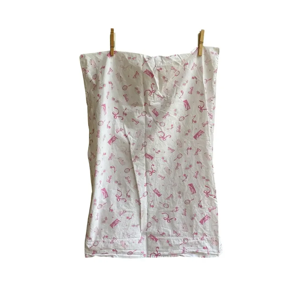 Pottery Barn Kids Barbie Twin Flat Sheet & Pillowcase Lot Pink Coquette Bedding